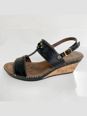 SOUL Naturalizer Black Leather Adjustable Strap Wedge Sandals Size 10M